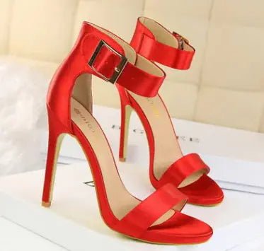 Stiletto Heels, Satin High Heels, Buckle Sandals - Couture Envy