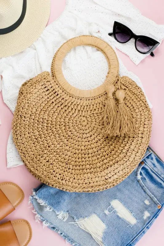 Straw Tassel O - Ring Tote - Couture Envy