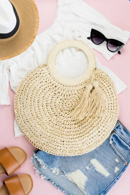 Straw Tassel O - Ring Tote - Couture Envy