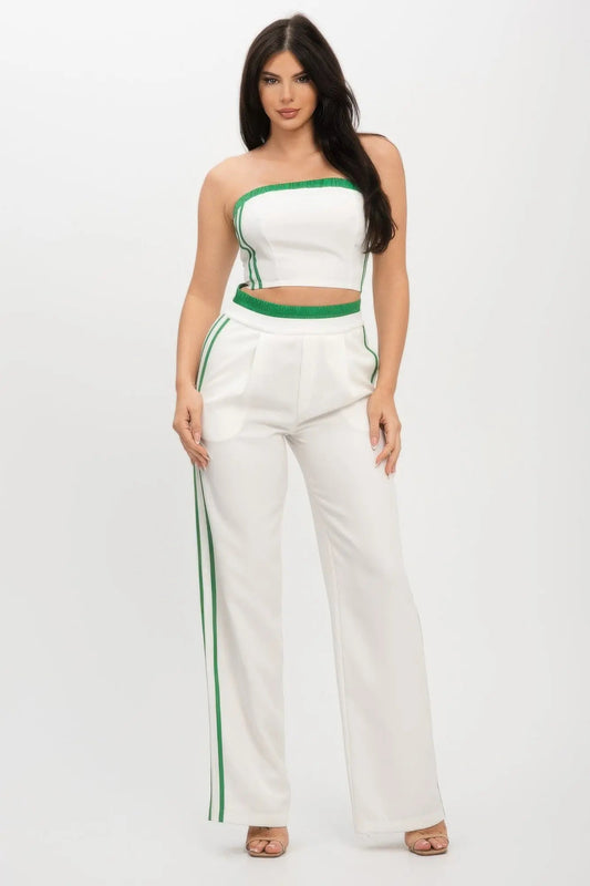 Stripe Tapping Contrast Elastic Band Toppants Set - Couture Envy