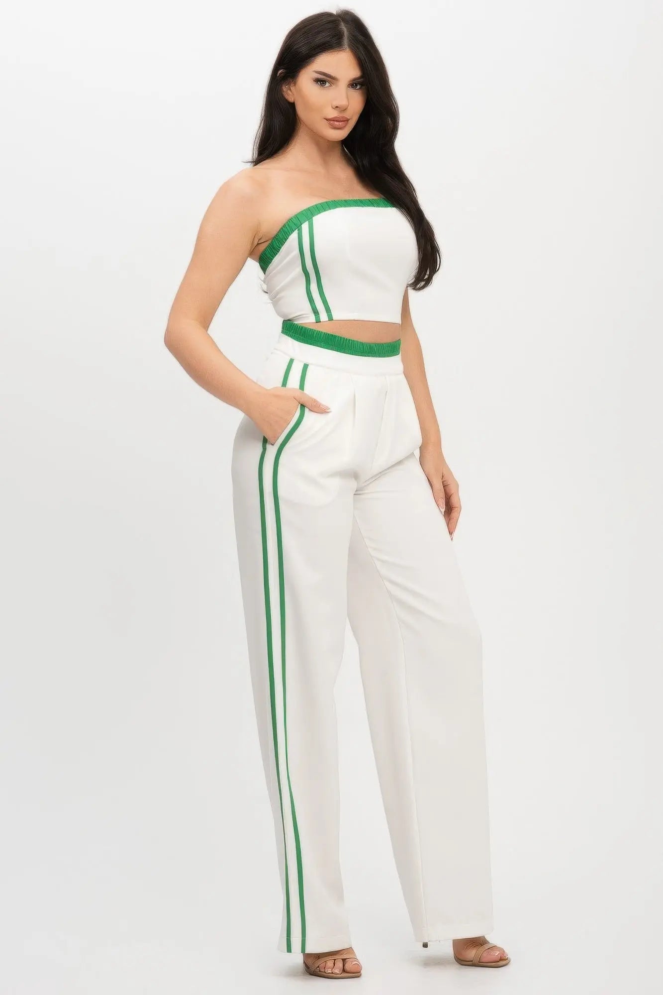 Stripe Tapping Contrast Elastic Band Toppants Set - Couture Envy
