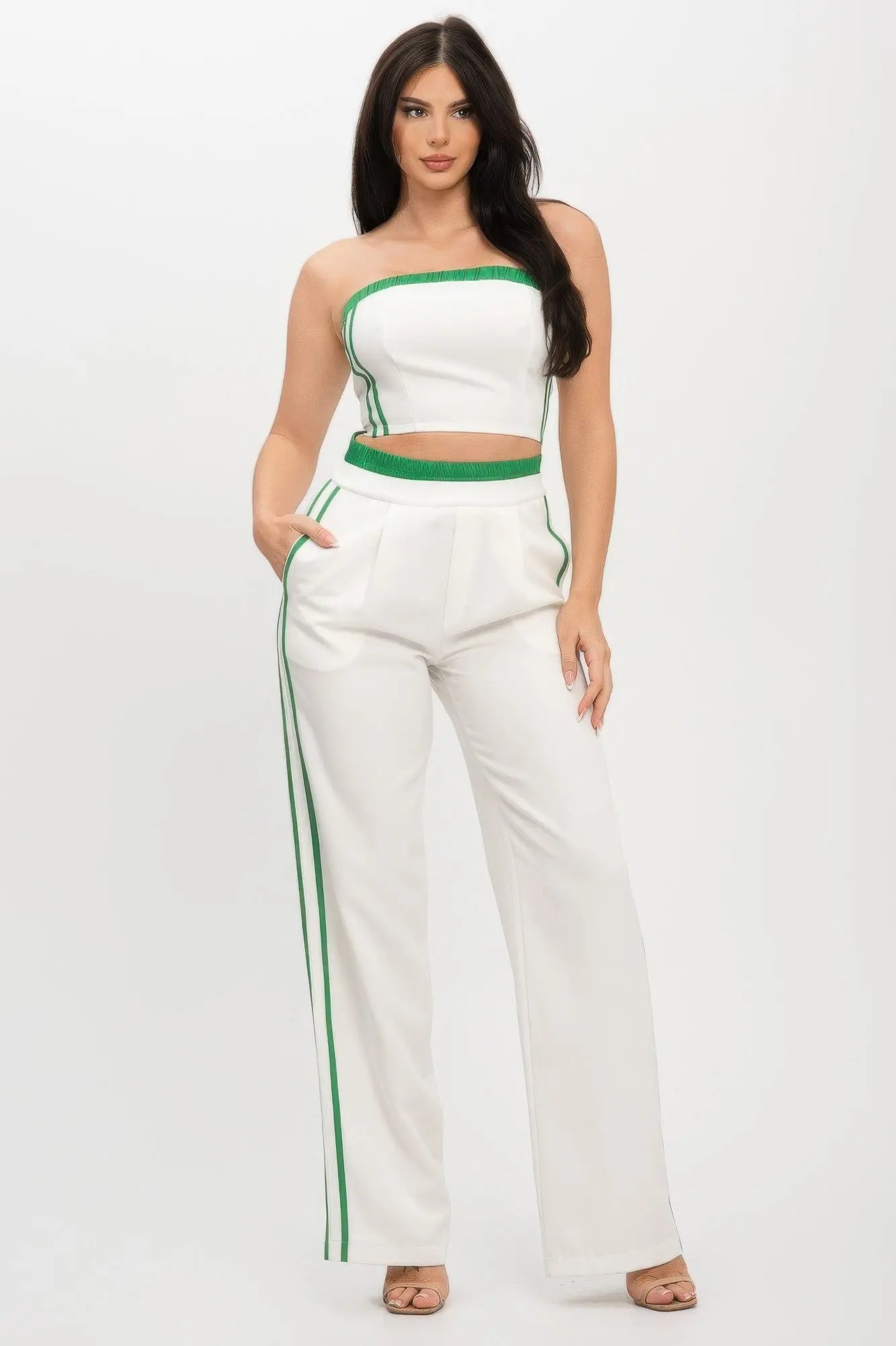 Stripe Tapping Contrast Elastic Band Toppants Set - Couture Envy