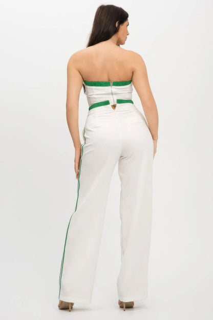 Stripe Tapping Contrast Elastic Band Toppants Set - Couture Envy