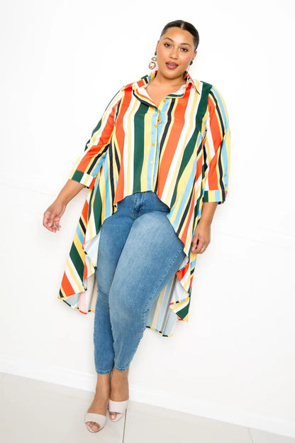 Striped Hi Low Shirt - Couture Envy
