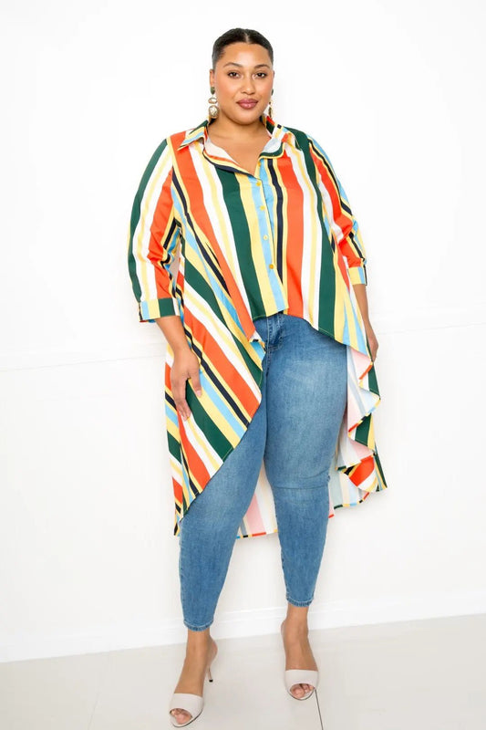 Striped Hi Low Shirt - Couture Envy