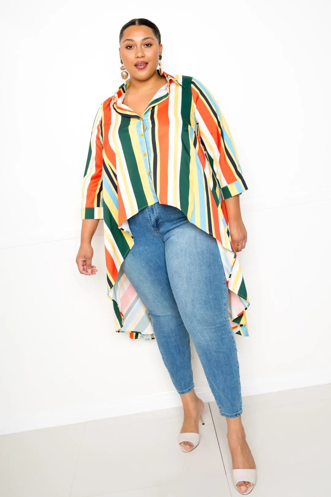 Striped Hi Low Shirt - Couture Envy