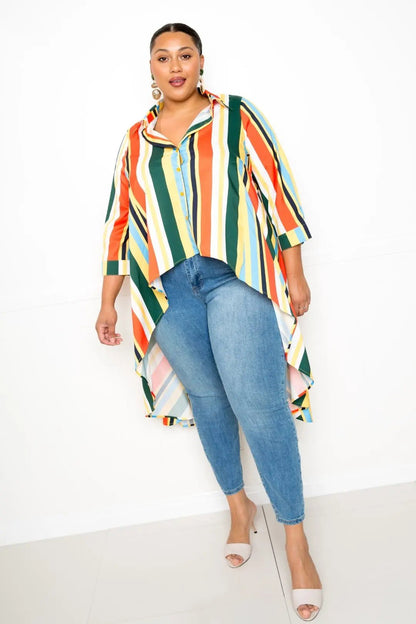 Striped Hi Low Shirt - Couture Envy