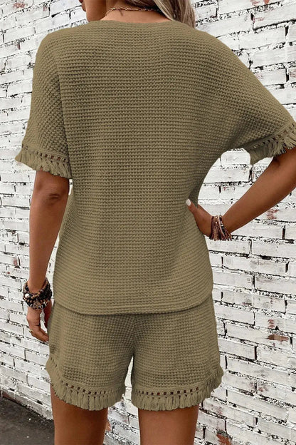 Tassel Round Neck Top and Shorts Set - Couture Envy