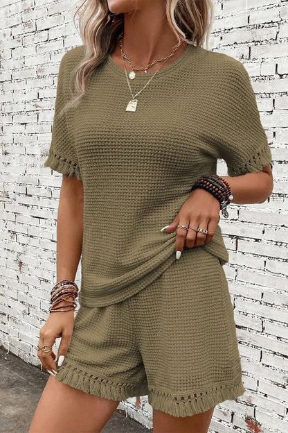 Tassel Round Neck Top and Shorts Set - Couture Envy