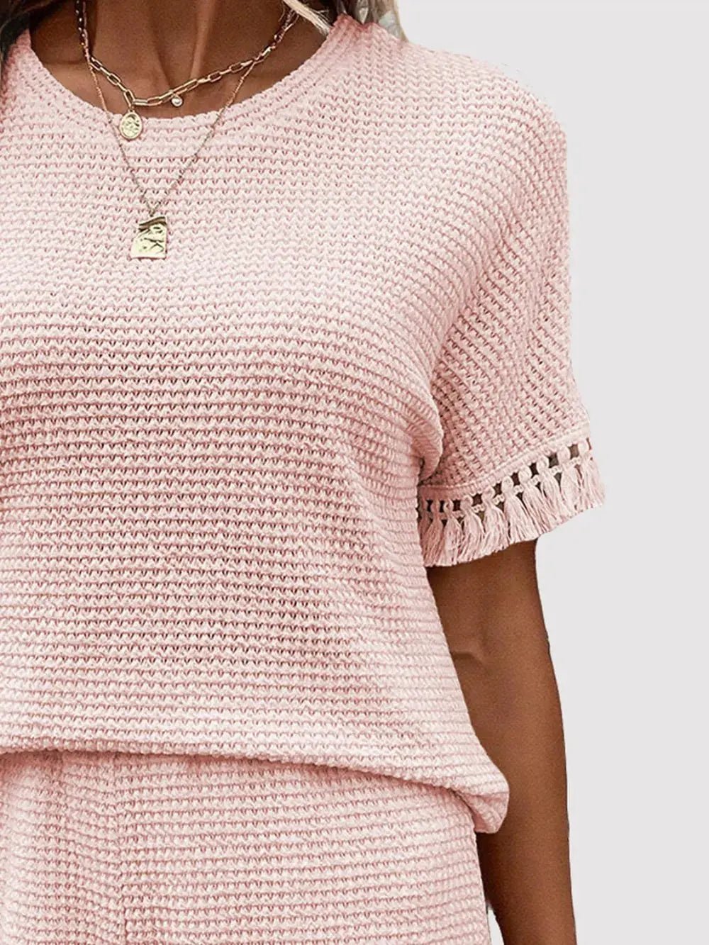 Tassel Round Neck Top and Shorts Set - Couture Envy