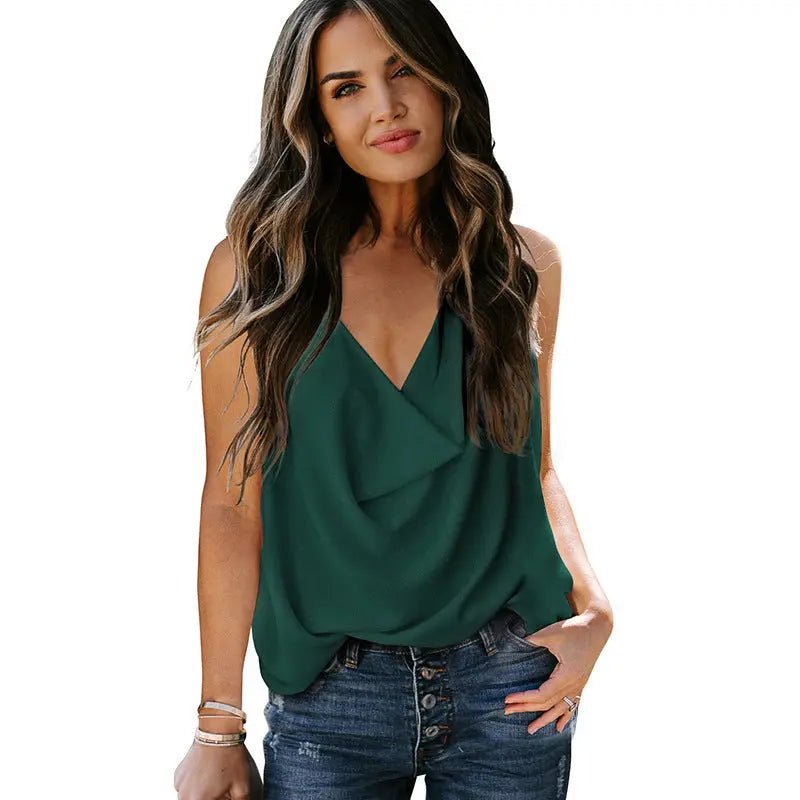 Top Loose V - neck Chiffon Tank Top Women - Couture Envy