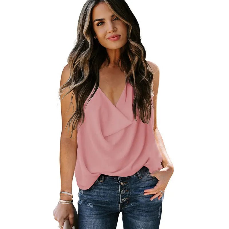 Top Loose V - neck Chiffon Tank Top Women - Couture Envy