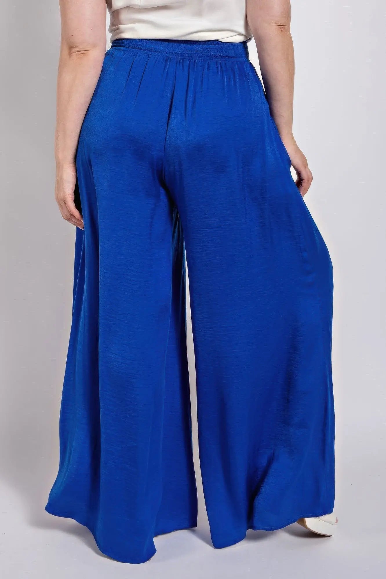 Washed Satin Wide Pants With Waist Smocked - Couture Envy