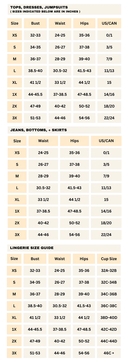 Testing Limits Faux Leather Body Harness sizing chart