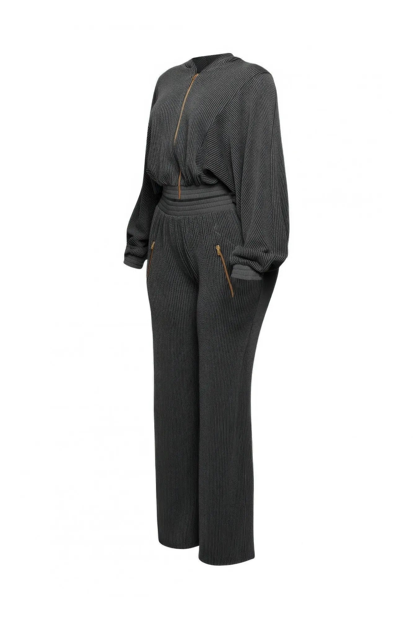 Zipper Closure Hoodie Jacket & Pants Set - Couture Envy