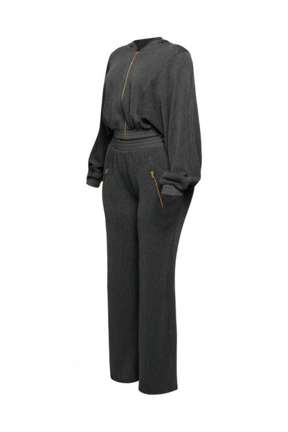 Zipper Closure Hoodie Jacket & Pants Set - Couture Envy