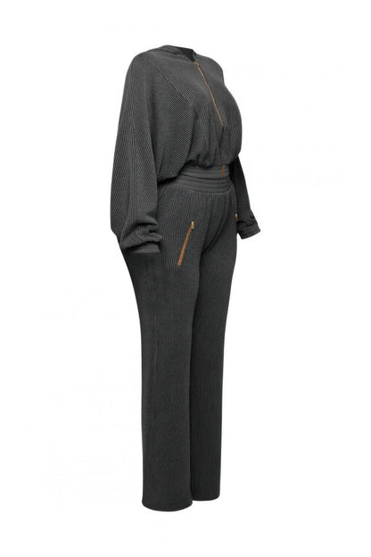 Zipper Closure Hoodie Jacket & Pants Set - Couture Envy