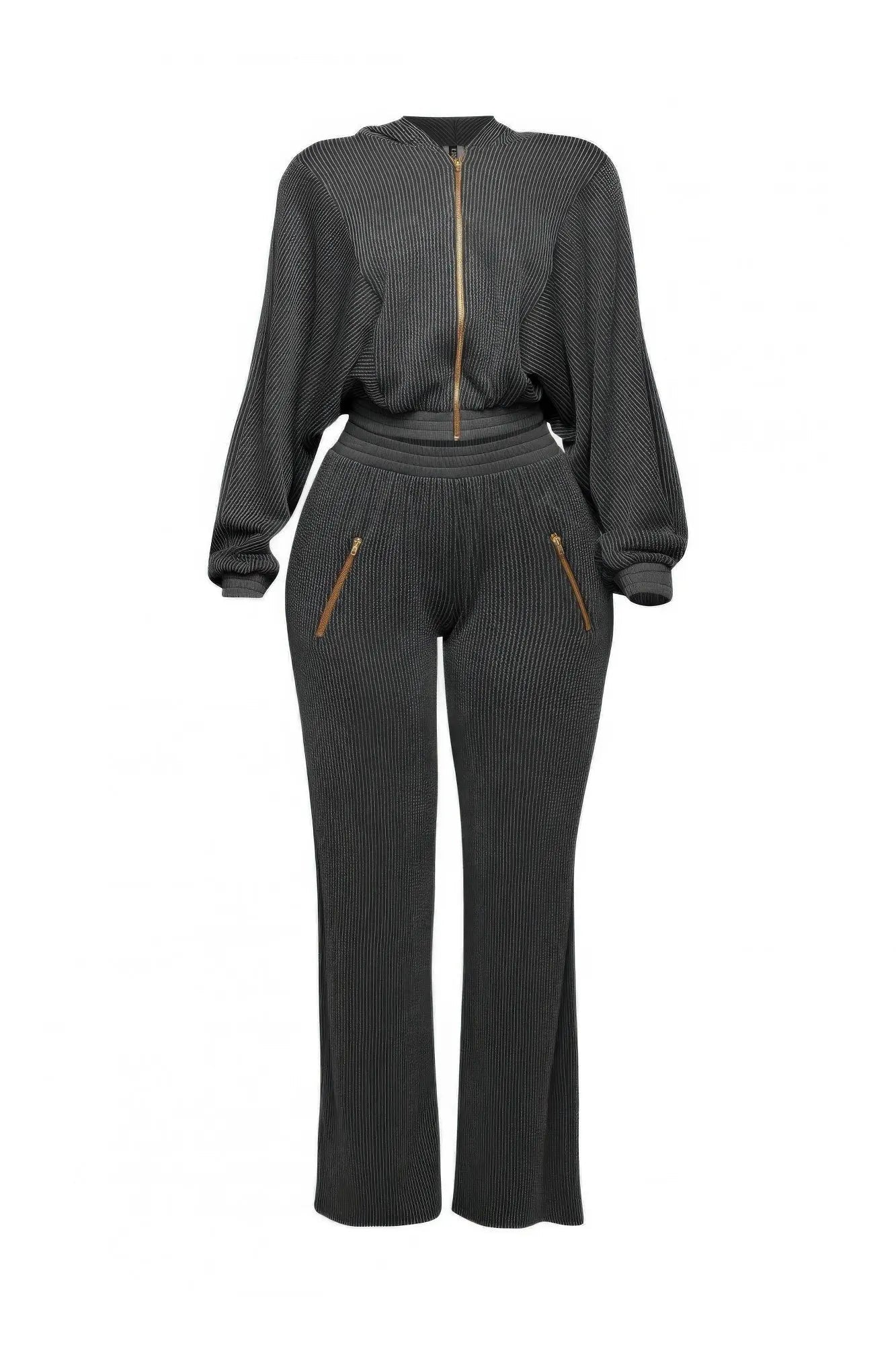 Zipper Closure Hoodie Jacket & Pants Set - Couture Envy