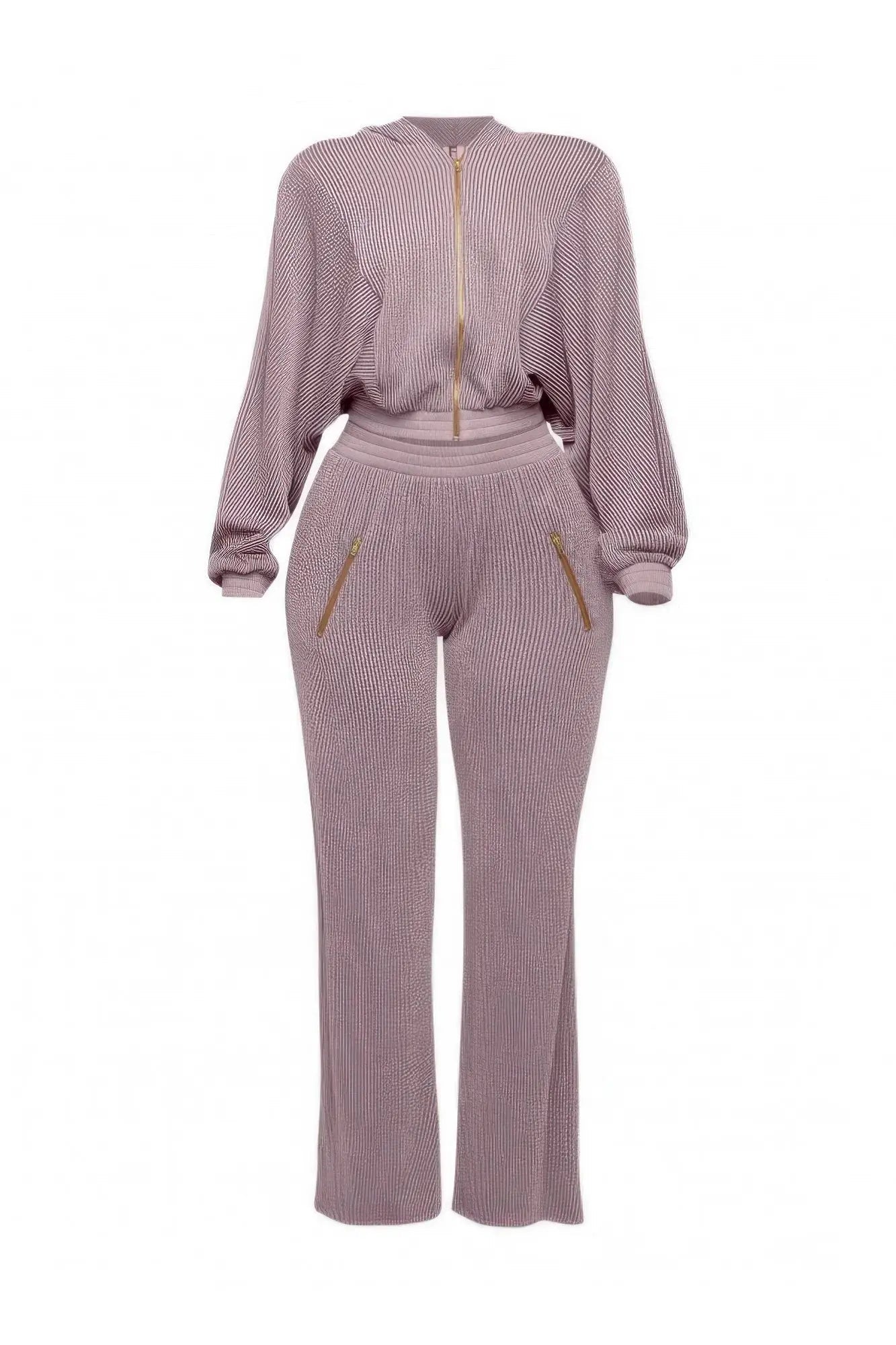 Zipper Closure Hoodie Jacket & Pants Set - Couture Envy
